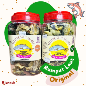 Paket Combat Kerupuk Kulit Ikan Salmon Varian Rasa Original Dan Rumput Laut Toples Jumbo 220gr